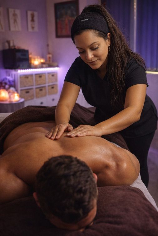 Elle giving a back massage